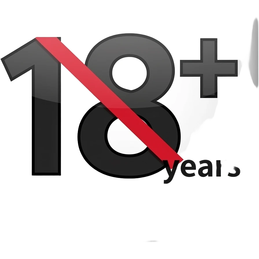 Emoji “+18 años”, minimalista, moderno, número destacado, “años” pequeño al lado, colores rojo y negro, fondo simple. emoji
