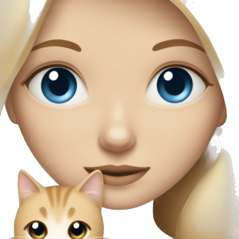 Blonde hair girl with blue eyes cuddling beige cat with brown eyes emoji