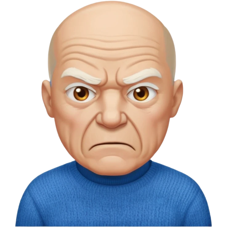 Old man, angry, blue sweater, bald
 emoji