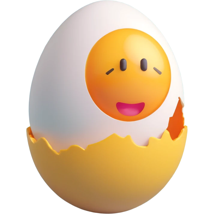 a cracked egg with yolk visible, cheerful face emoji