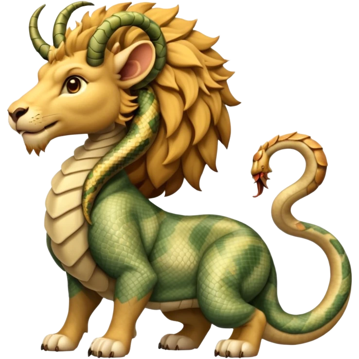 fantasy chimera with lion, goat, and snake features, subdued colors emoji
