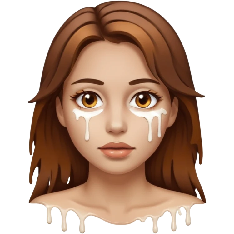 Brown Hair Woman , white paint , drip, face, hot emoji