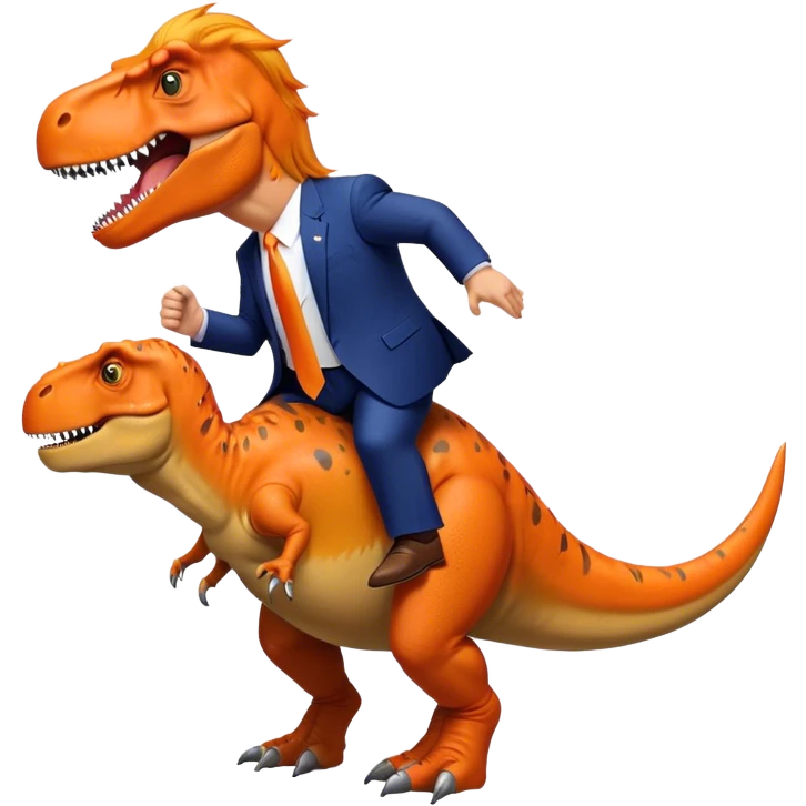 Donald Trump riding wild T-rex emoji