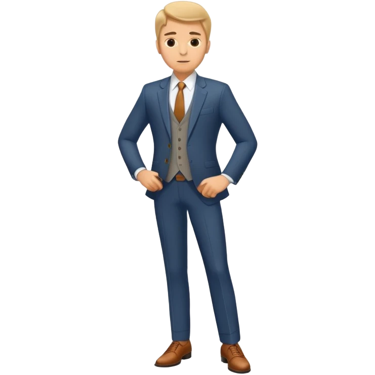 white man in suit and shoes, with hands on his hips emoji