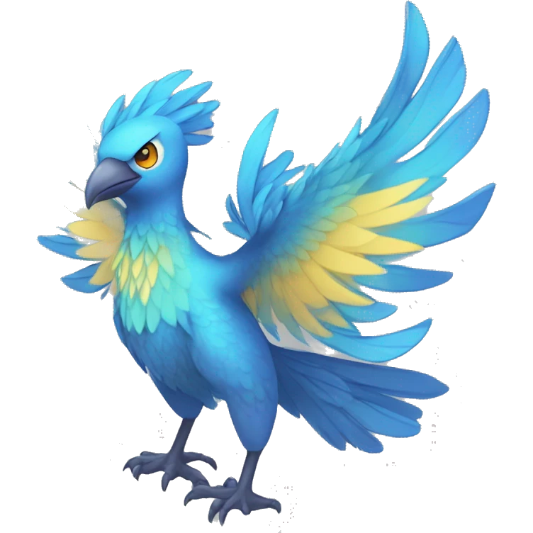 Edgy Fantasy legendary blue bird water-type-Hydro-Phoenix-avian Fakemon full body emoji