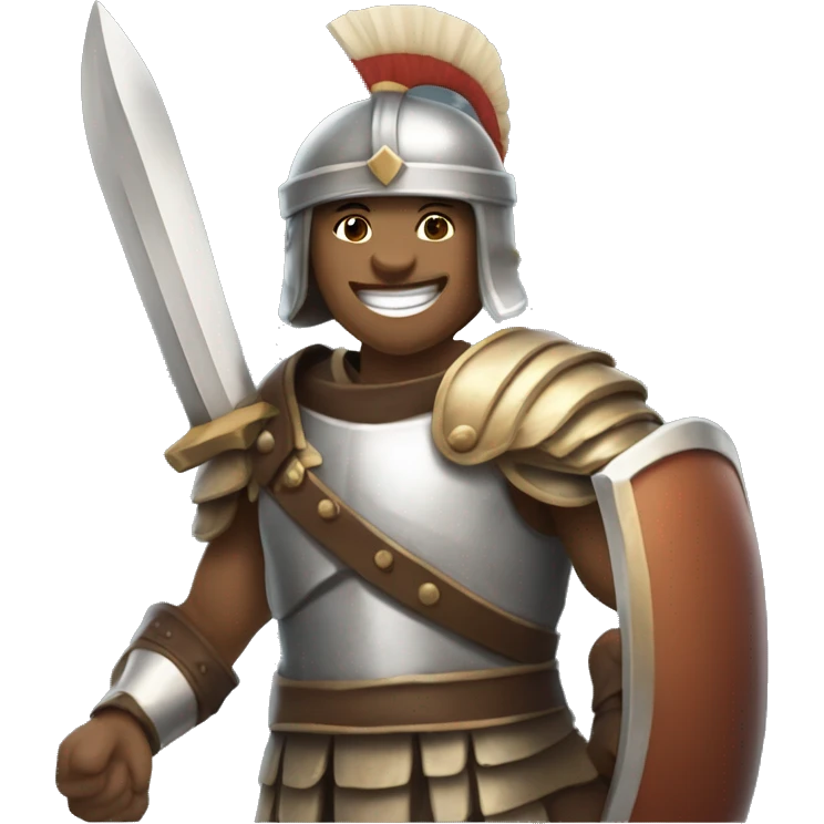 A gladiator in light armor and a helmet, extending a scroll as if offering a gift, with a friendly and relaxed smile.

 emoji