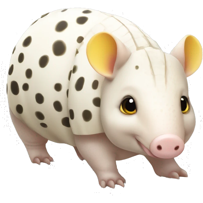 White chubby armadillo pig with yellow and black spots and cute tiny eyes emoji
