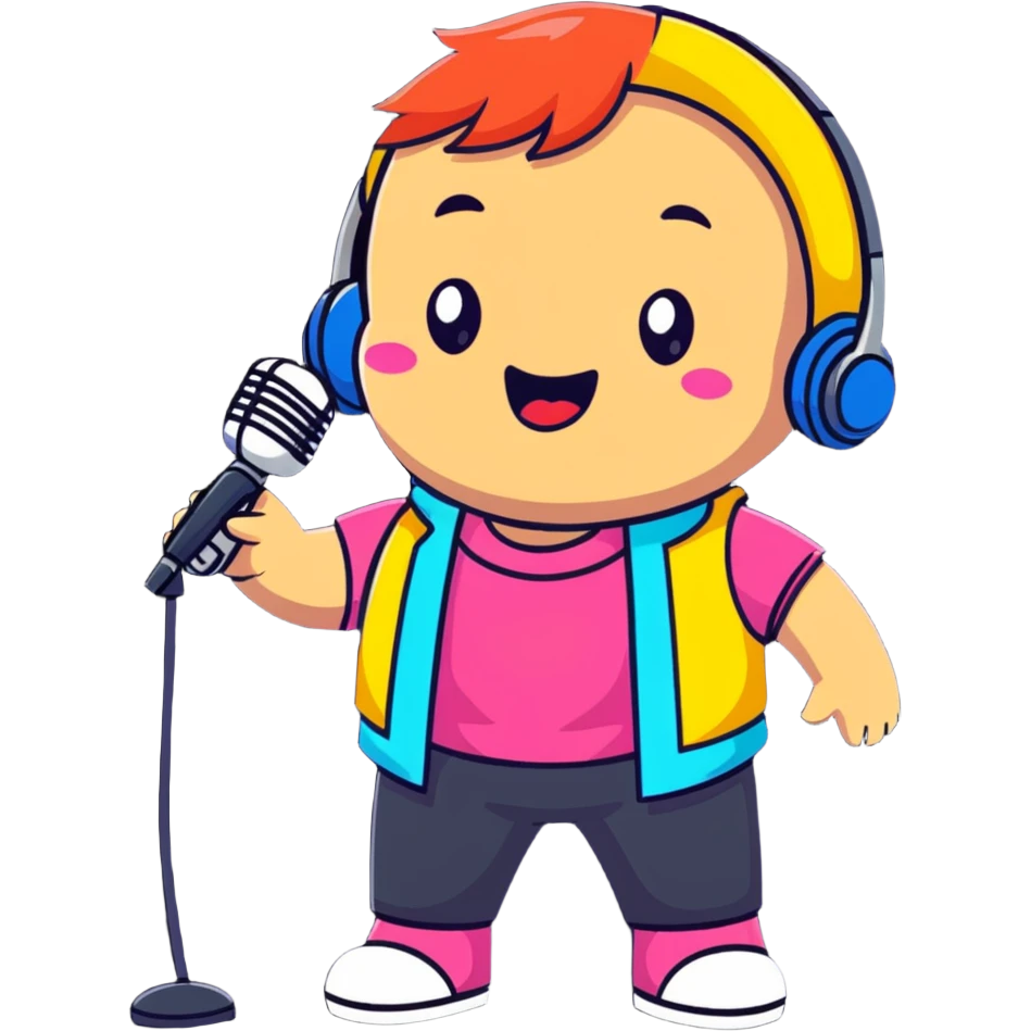 Fanloid Xydrick idol character singing with microphone, colorful concert outfit emoji