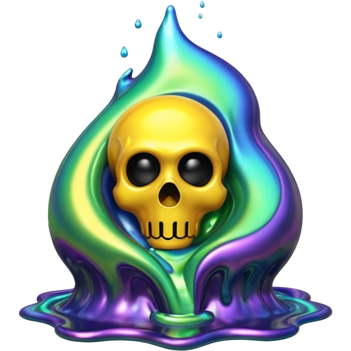 3D render of Oil Slick, toxic waste aesthetic, bubbling liquid, caution metal, industrial warning texture. emoji