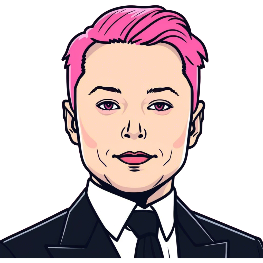 Elon musk with pink hair and gay makeup emoji