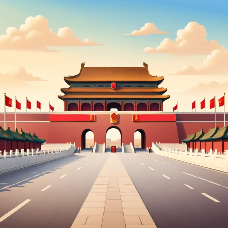 Tiananmen Square in Beijing with traditional Chinese architecture gate, sunny day, travel landmark illustration emoji