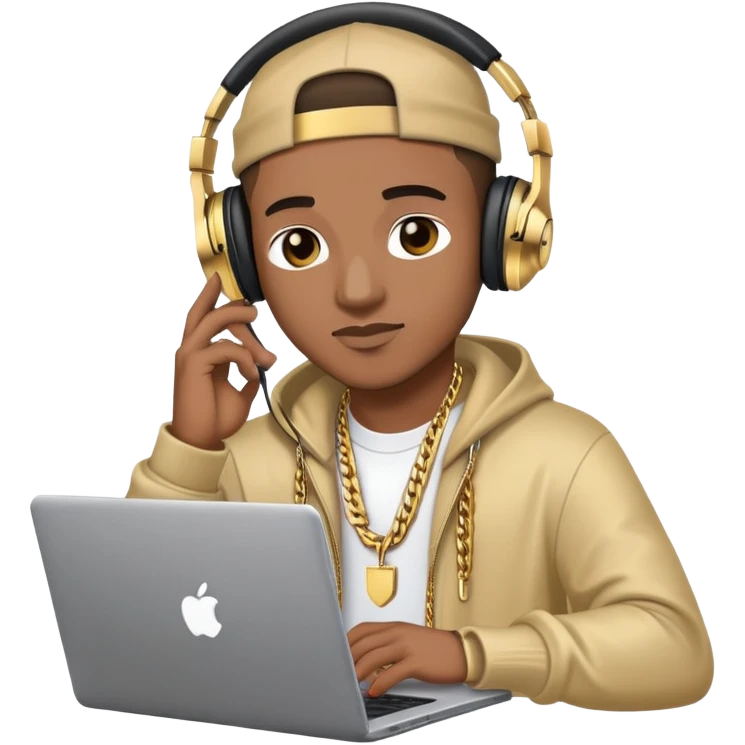 rapper developer with gold chain, headphones and laptop emoji