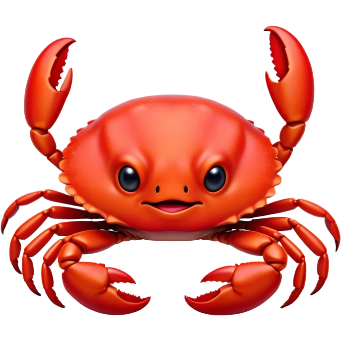 Cinematic Cute Red Crab Portrait Emoji, Head tilted playfully and inquisitively, featuring a compact, vibrant scarlet carapace with adorably small, expressive eyes and gentle, rounded pincers, Simplified yet irresistibly adorable features, highly detailed, glowing with a warm, friendly oceanic glow, high shine, affectionate and lively, stylized with a touch of seaside whimsy, soft glowing outline, capturing the essence of a mischievous yet loving red crab that seems as if it could pinch its way out of the screen into your arms! emoji