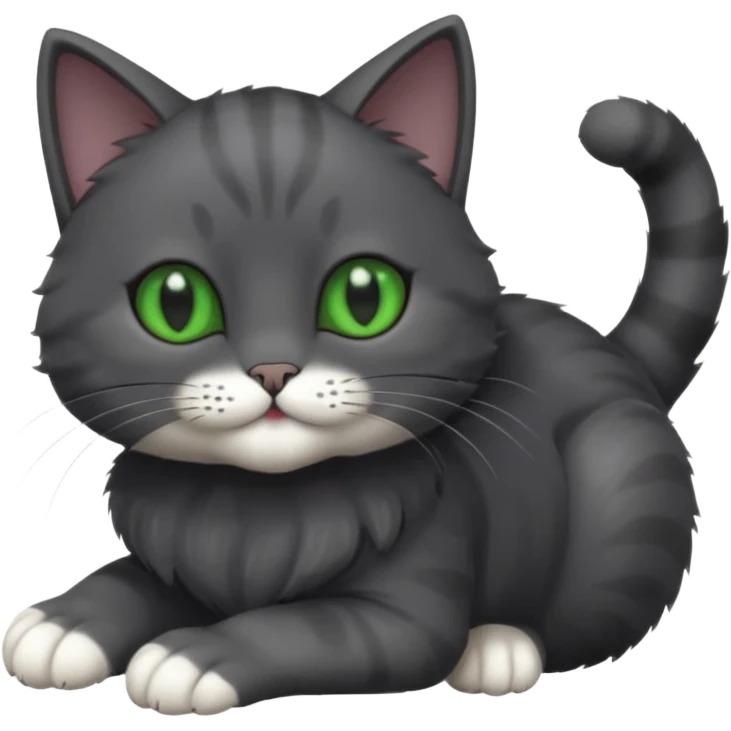 solid dark grey cat with green eyes, completely solid grey face, white toes/paws playing rolling upside down emoji