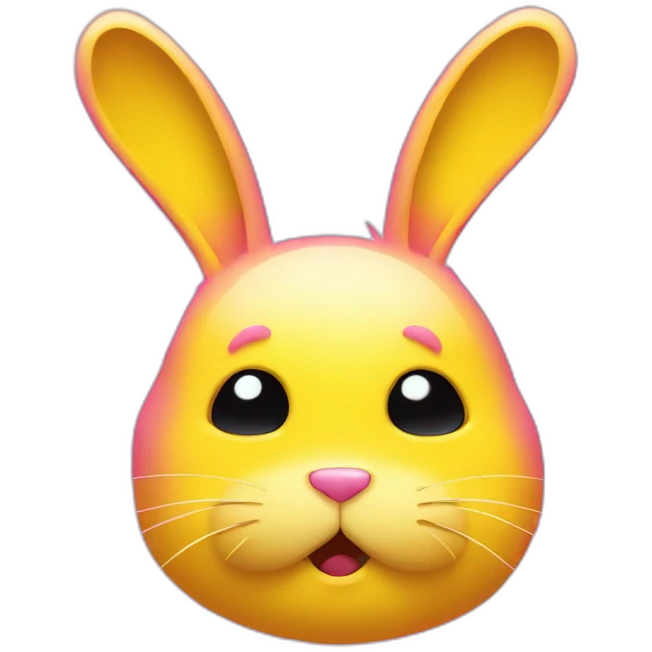 Pink rabbit frowning, wears teeshirt yellow emoji