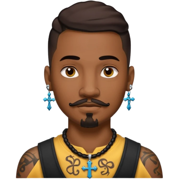 Deci creează mi un emoticon cu un băiat mai creol care are doar o coadă are cercel intr o ureche are tatuaje și barba cioc și mustața și are lanț la gât cu cruce emoji