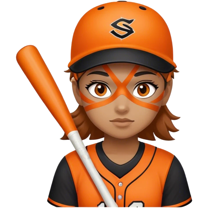 Softball player orange eyeblack color, black with orange stripe jersey emoji