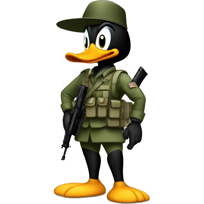 Daffy Duck in army gear with rifle emoji