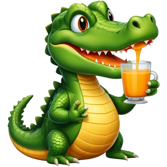Alligator holding a cup of orange juice  emoji