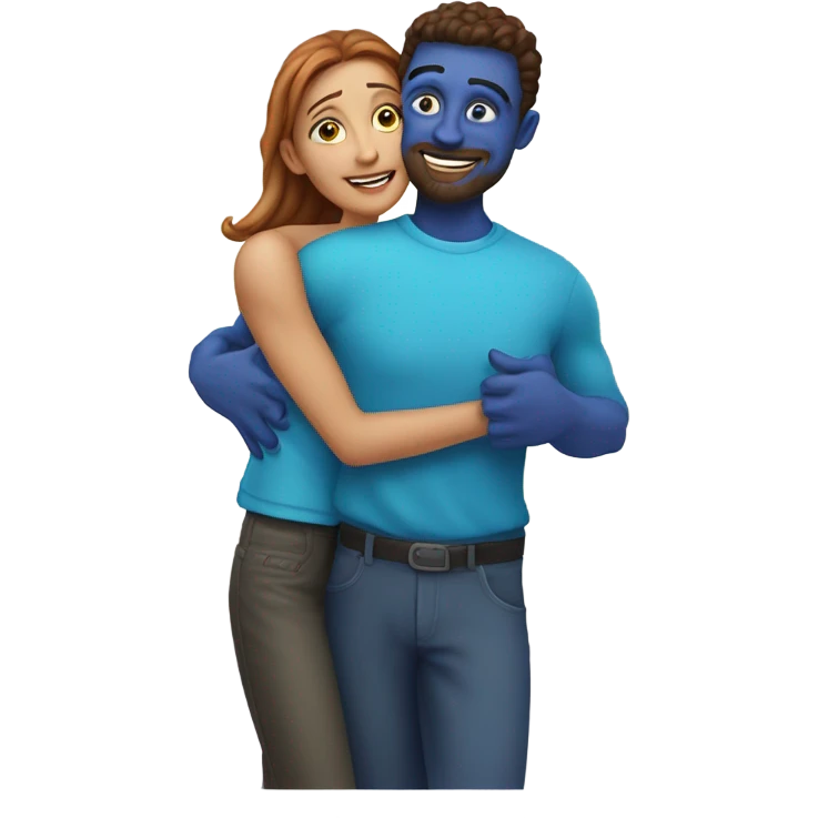 alien woman hugs white man emoji