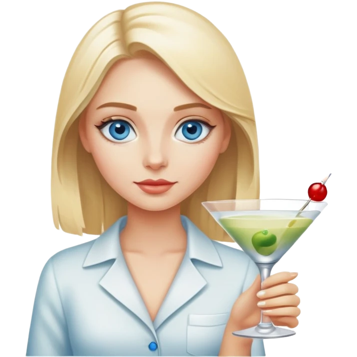 Blonde girl with blue eyes making a martini emoji