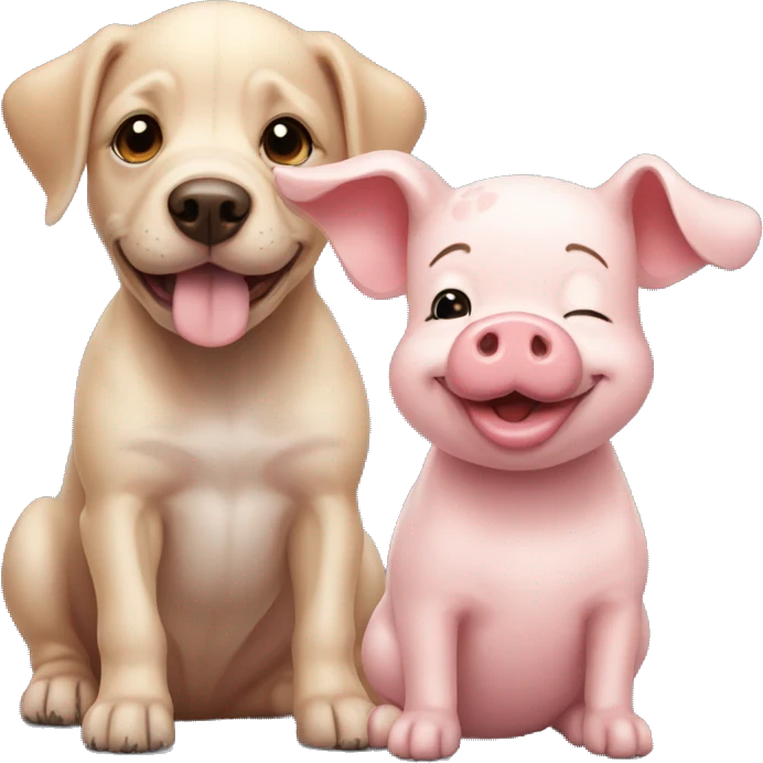 A puppy dog and a small kid pig smiling emoji