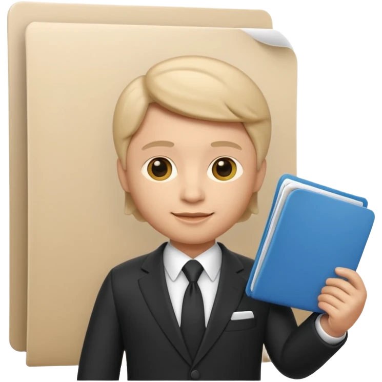 Apple Memoji-style 3D emoji of a diplomat wearing a formal suit holding a document or folder, soft shading, rounded shapes, no background. emoji