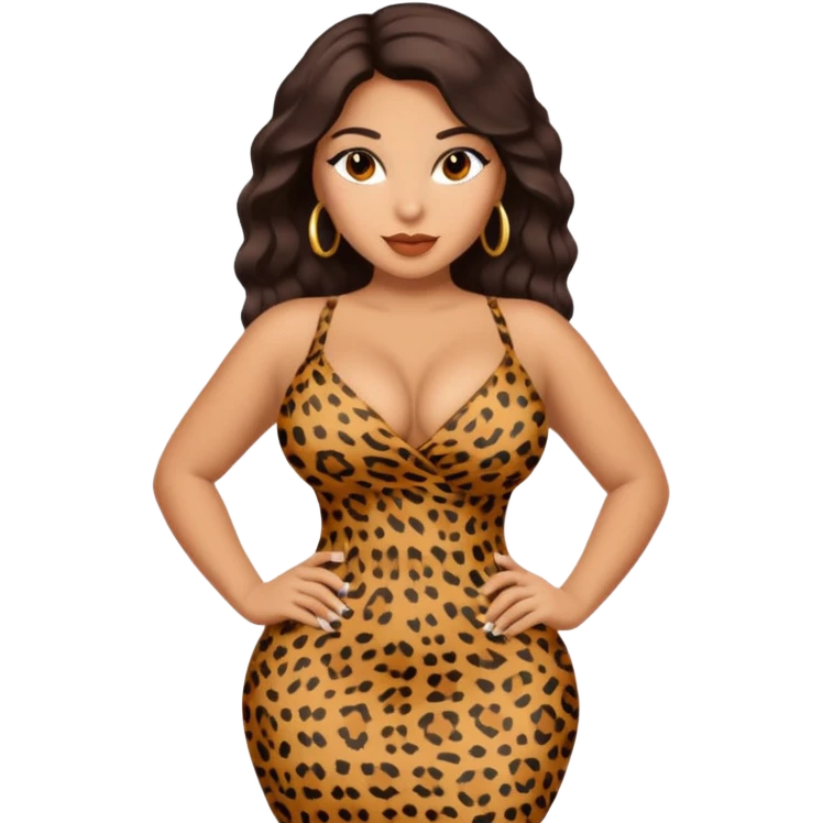 attractive full body latina with massive curves, breasts, and ass wearing a tight leopardskin dress emoji