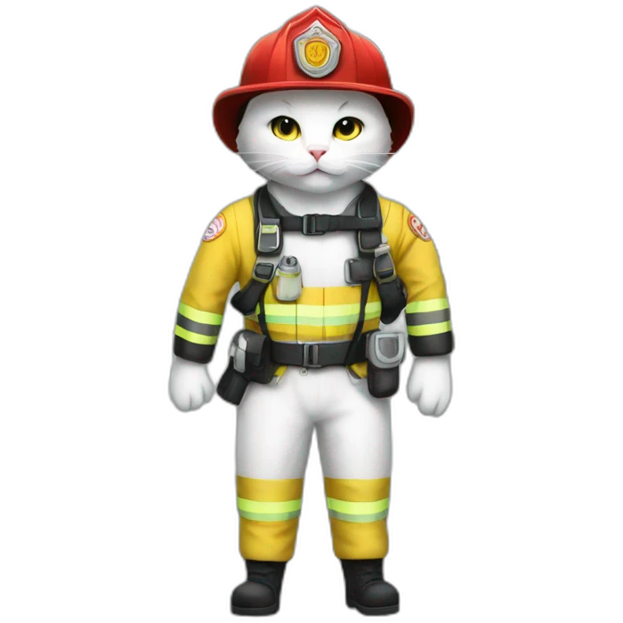 White cats fullbody wear firefighter uniforms emoji