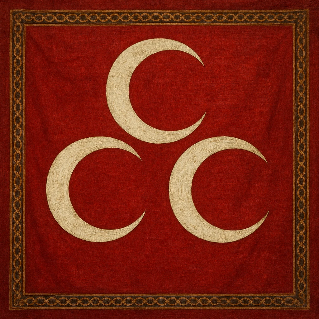 Ottoman Empire flag with three white crescents on red background, classic Ottoman style, historical details emoji