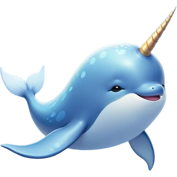 Beautiful and Majestic Cute Narwhal Portrait Emoji, Head and body rendered in serene repose with a gentle, radiant smile, showcasing a streamlined, graceful form adorned with a luminous spiraled tusk and peacefully closed eyes, Simplified yet exquisitely endearing features, highly detailed, glowing with a soft, majestic ocean light, high shine, serene and utterly enchanting, stylized with an air of magical marine splendor, soft glowing outline, capturing the essence of a beautiful and majestic cute narwhal that embodies the quiet wonder of the deep blue! emoji