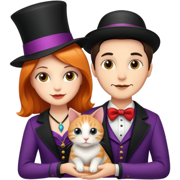 magician couple and their pet cat emoji
