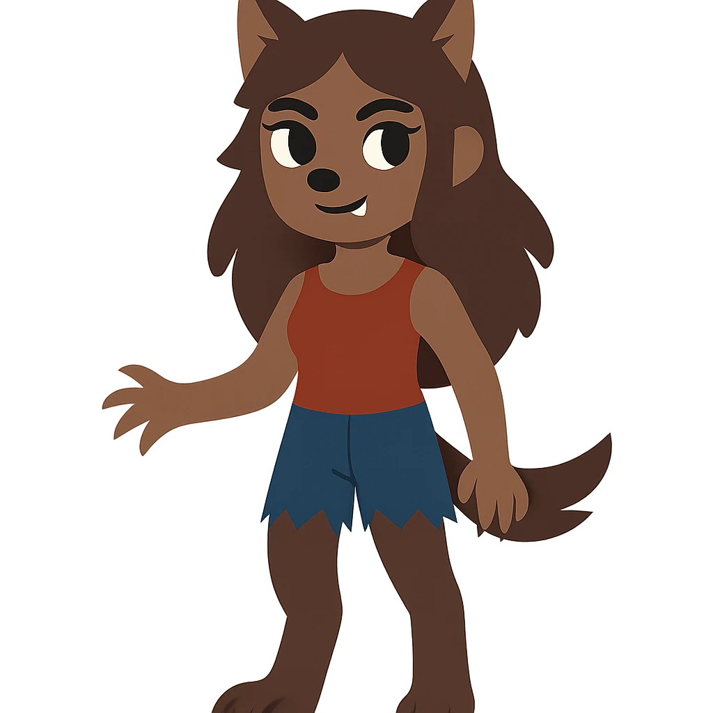 flat toon style werewolf girl emoji