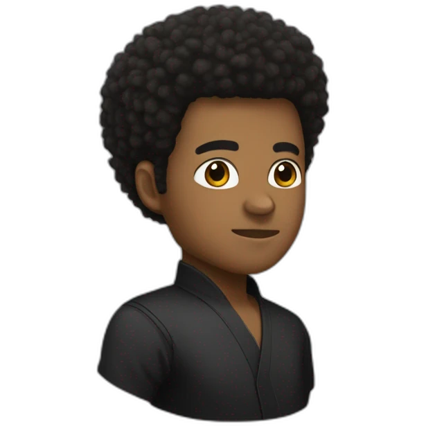 black karate instructor with afro hair and a low taper haircut, and a small fade on the sides emoji