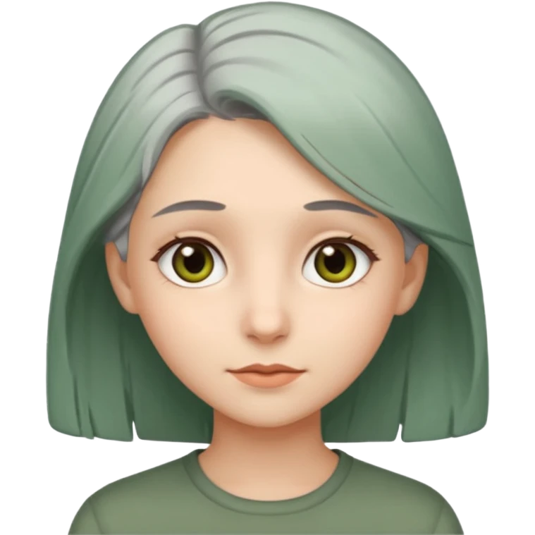 Girl with greenish gray hair and light brown eyes emoji