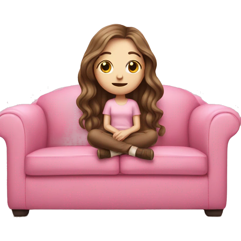 Pale girl with long brown hair melting into her pink couch  emoji