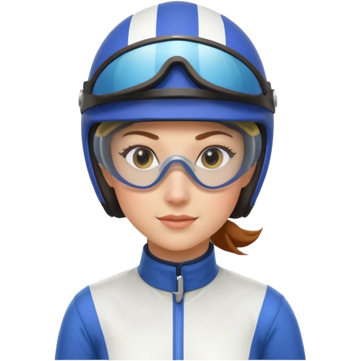 female horse race jockey portrait, head and shoulders only, racing helmet and goggles, sporty uniform collar, confident expression, 3D cartoon, mobile game icon style, clean background, no text, no watermark
 emoji