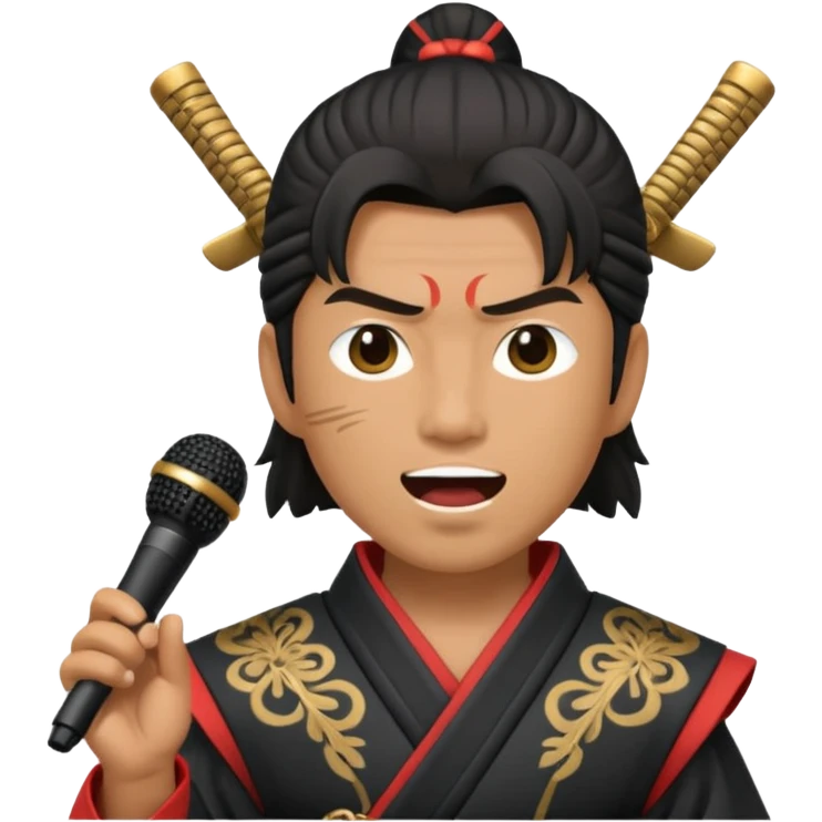 samurai singing with micro emoji