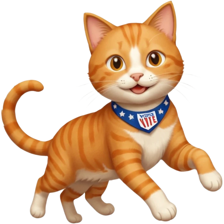 happy cat running for president with an "i voted" sticker emoji