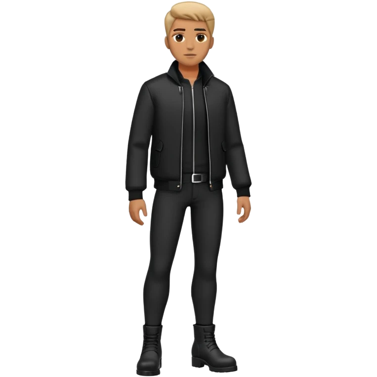 Full body standing male figure wearing black jacket, black pants, and black boots emoji