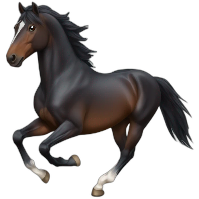 galloping dark bay horse with headmark emoji