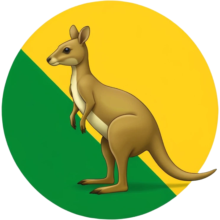 A green silhouette of a kangaroo standing side on facing left ways in a yellow circle in a green rectangle please make it like a flag? emoji