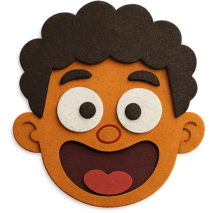 black boy with curly hair, intentionally exaggerated and humorous, playful and cartoonish emoji