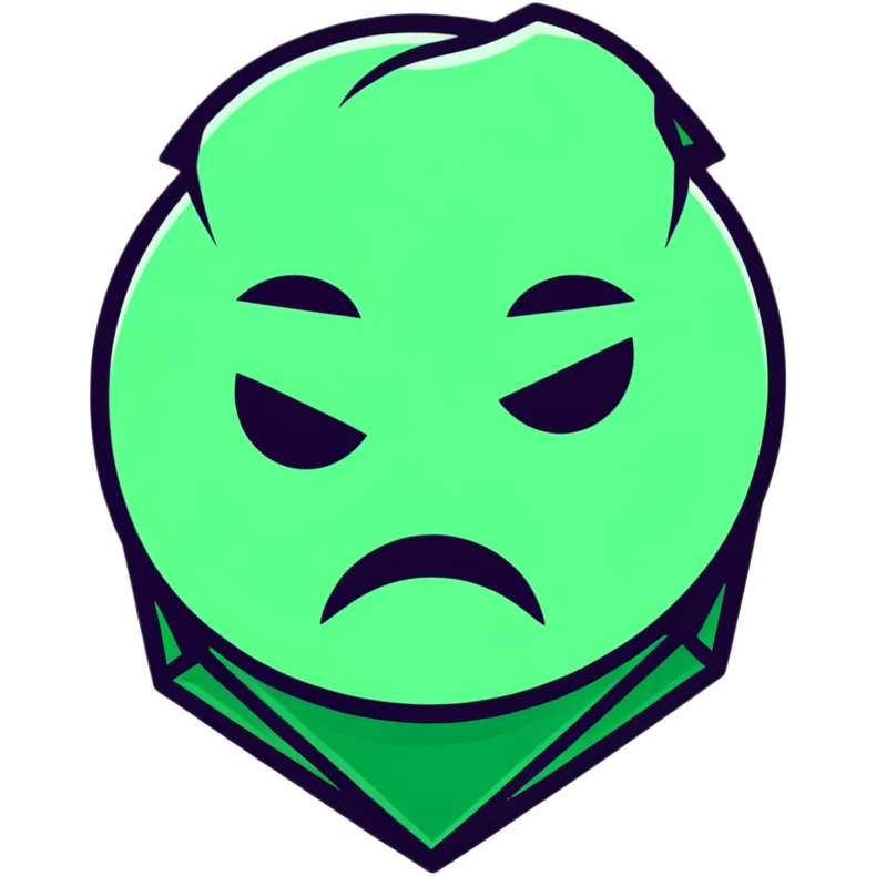 Geometric Maya style sad emoji - no reply, strictly white and deep dark green only, angular sharp lines emoji