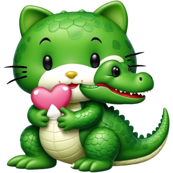 Hello kitty kissing a cute green alligator emoji