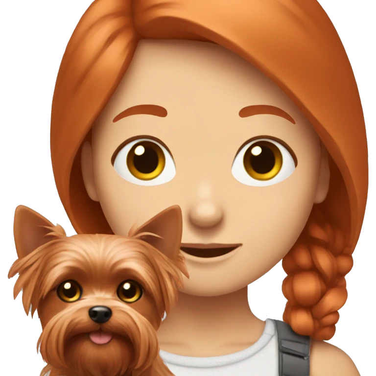 Redhead girl with two yorkshire terriers in her hands emoji