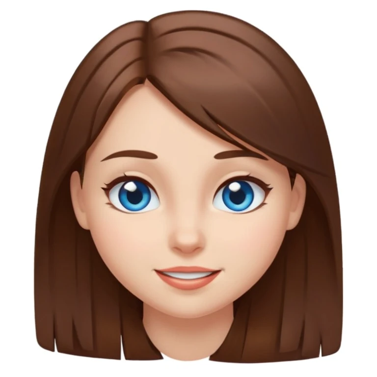 emoji of a girl with straight brown hair and blue eyes winking on a white background emoji