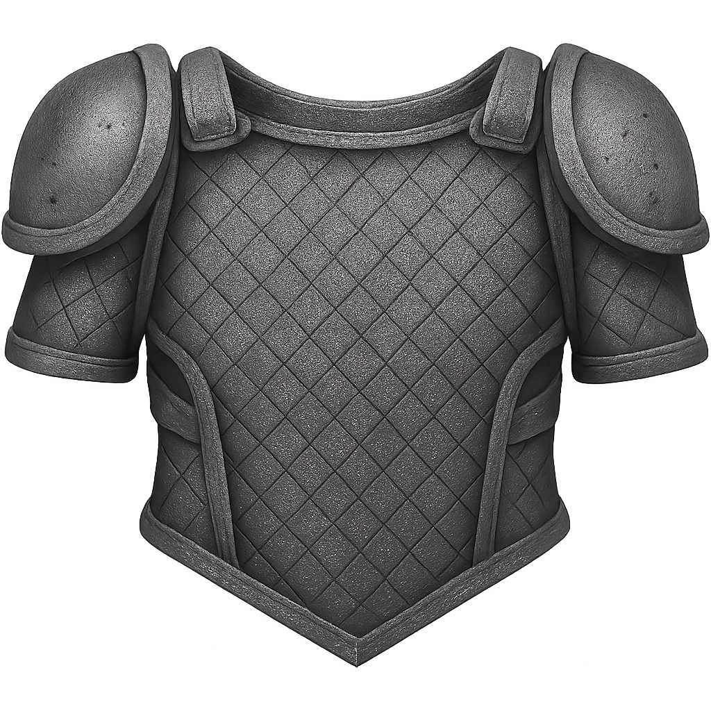 Create an iron version of this platebody with the same shape, looking a little worn and realistic metallic iron. The style should emulate emoji style with a transparent background. emoji