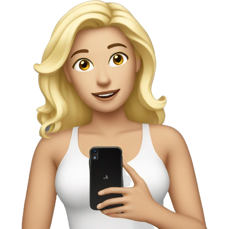 Blonde content creator holding a phone emoji