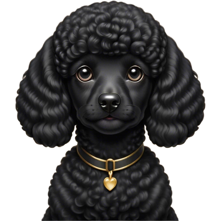 Cinematic Noble Black Poodle Portrait Emoji, Poised and regal, with a refined, elegant build and a meticulously groomed, curly jet-black Fur, deep-set soulful dark eyes, Simplified yet sharp and sophisticated features, highly detailed, glowing with a soft, dignified glow, high shine, intelligent and graceful, stylized with an air of sophistication, focused and attentive, soft glowing outline, capturing the essence of a watchful and confident companion, so majestic it feels as though it could prance out of the screen with effortless authority! emoji
